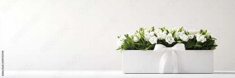 Aufkleber elegant white flower arrangement in a decorative box on a clean background displaying freshness and 
