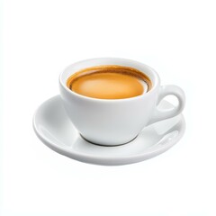A rich espresso shot with a perfect crema, showcasing deep flavor and aroma against a pure white backdrop.