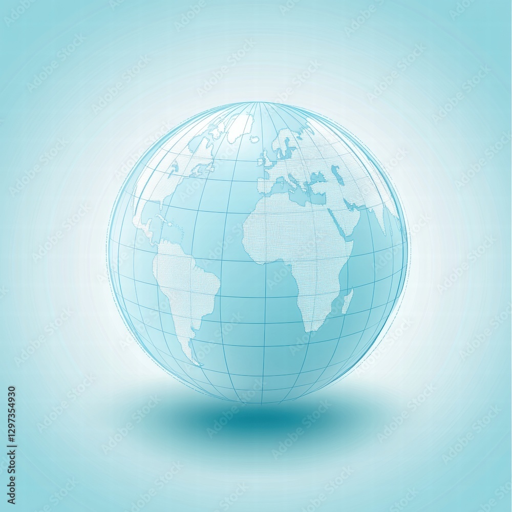 Aufkleber Visual representation of a globe illustrating Earths continents and oceans in a light blue color scheme. Generative AI