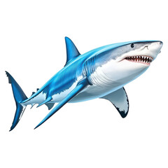 Fearsome shark swimming forward with sharp te and fins , isolated on transparent background