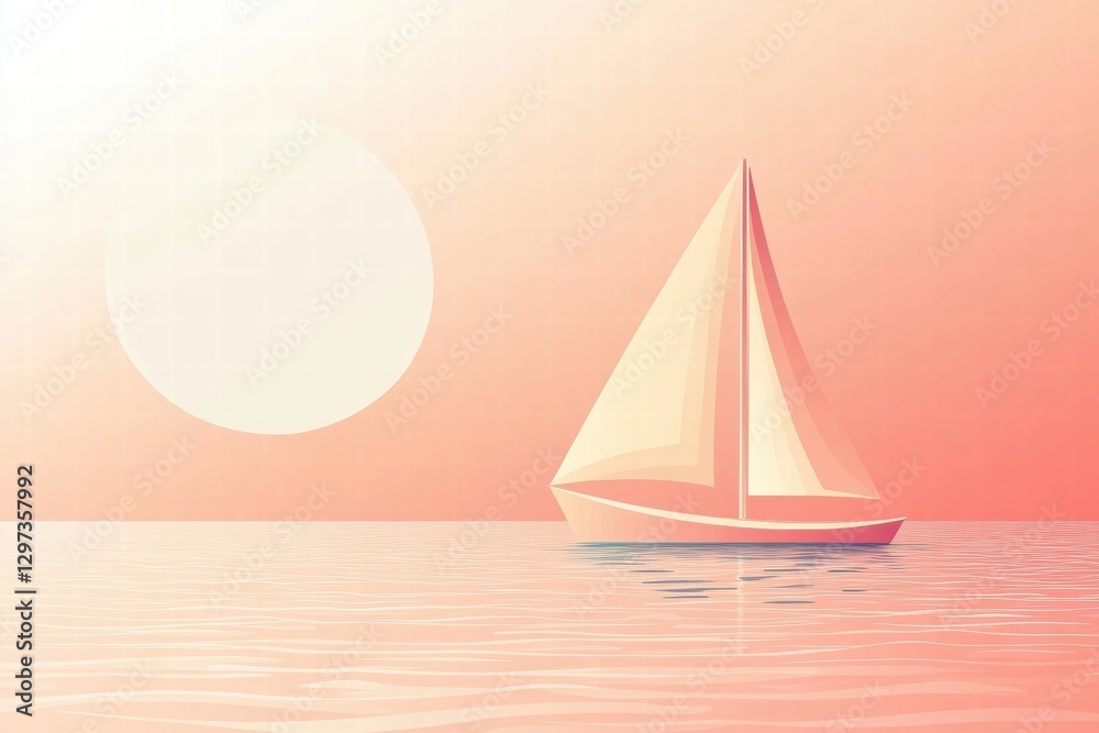 Fototapete sailing on serene waters with a pastel sunset background over calm waves. generative ai