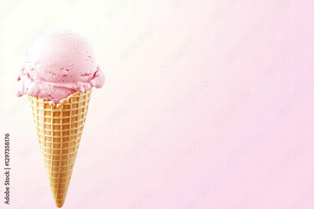 Aufkleber delicious pink ice cream cone on a soft pink background ready to be enjoyed during a warm summer day
