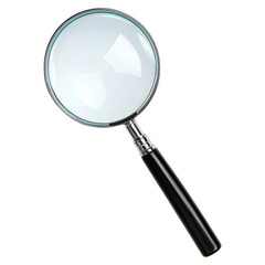 Magnifying glass with circular lens and black handle , isolated on transparent background