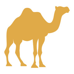 Yellow silhouette of a camel suitable for desertthemed designs, travel brochures, Middle Eastern culture, and wildlife conservation projects.