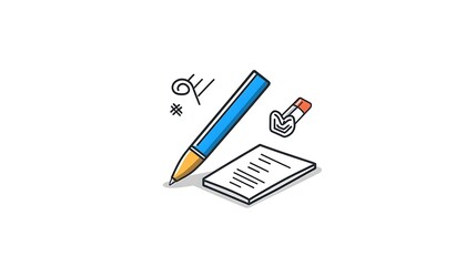 Vibrant Line Art Illustration: Pen Writing on Notepad AI Generated