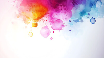 Abstract hot air balloon in colorful watercolor splash background