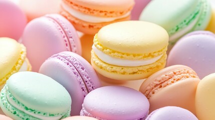 Obraz premium Assortment of colorful and delicious french pastries on display closely