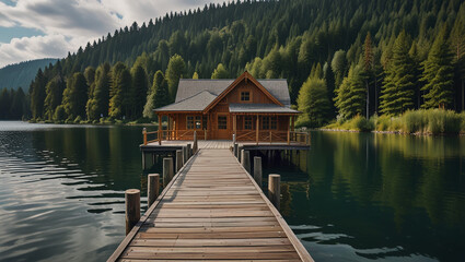 Naklejka premium wooden pier in lake