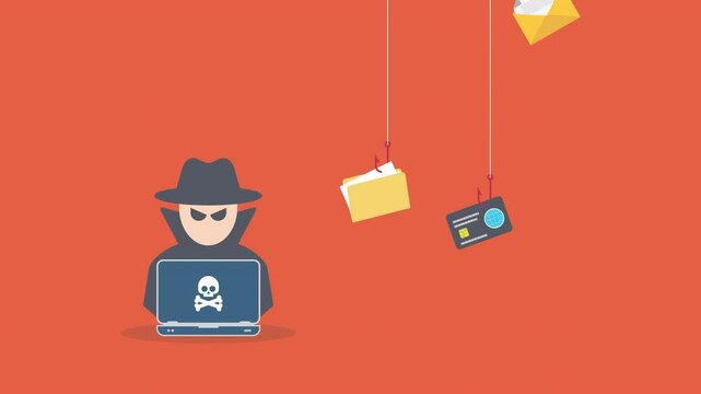 Hacker with laptop computer stealing confidential data, personal information and credit card detail. Hacking concept.	