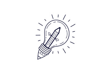 lightbulb with a pencil inside line art vector illustration