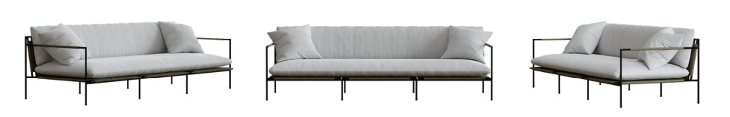 Sofa set isolated on transparent background. 3D render,