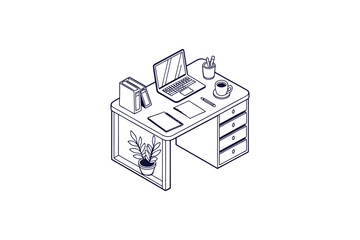 modern home decor office desk line art vector illustration