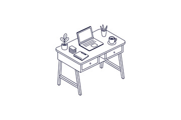 modern home decor office desk line art vector illustration
