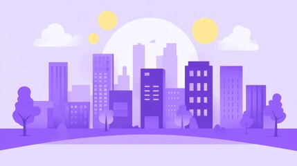 Naklejka premium Purple Cityscape Silhouette, Calm Urban Scene, Peaceful Background, Stock Photo