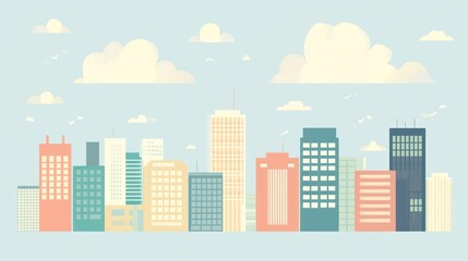 Obraz premium Cityscape with pastel buildings and clouds. Possible use for stock