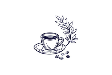 coffee cup with coffee bean line art vector illustration