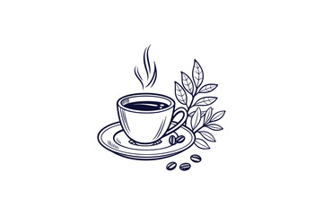coffee cup with coffee bean line art vector illustration