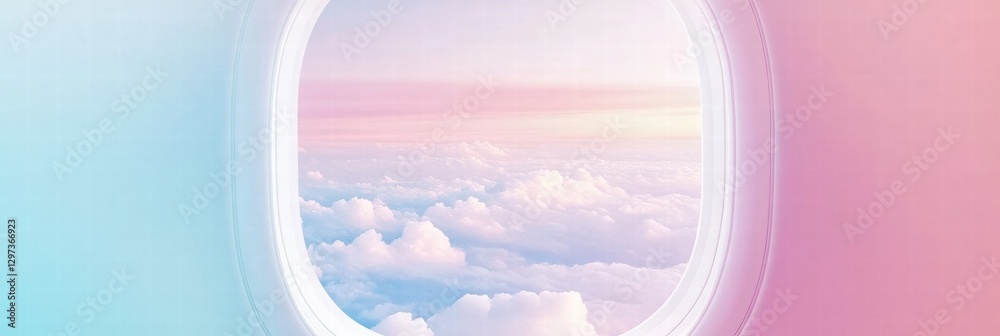 Aufkleber beautiful pastel sky seen through an airplane window during a serene flight at sunset. generative ai