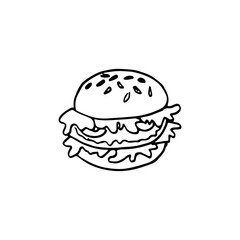 Line art doodle cartoon food hamburger icon element vector hand-drawn.