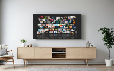 Watching TV, VOD service on TV. Streaming multimedia concept