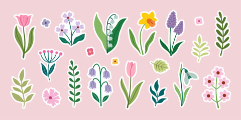 Set of Spring Flower stickers