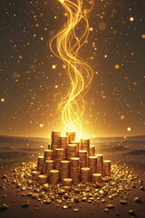 A radiant pile of gold coins with swirling golden light.
