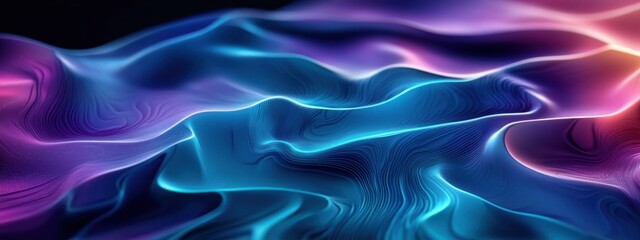 Obraz premium Abstract Liquid Neon Waves Digital Art: Vibrant Blue Purple Swirls