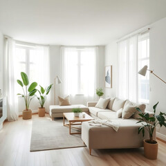 Modern luxury apartment interior in minimal scandinavian style