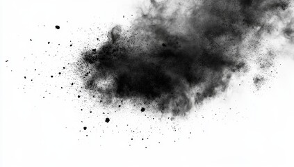 Black powder explosion on white background