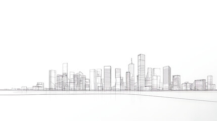 Obraz premium A city skyline is drawn in black and white