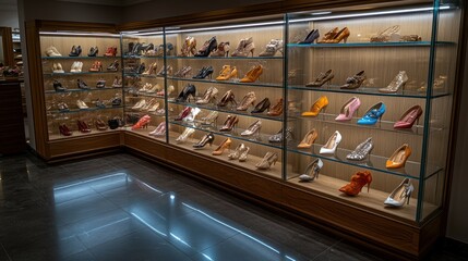 High-heeled shoes display in luxury store