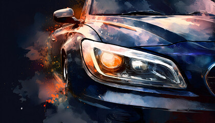 A close up view of a black car headlight, showcasing the sleek design and modern technology of the vehicle Generative AI