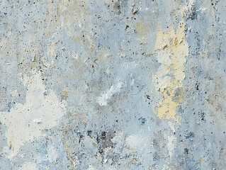 Abstract painting with gray, blue, white and yellow shades. Textured surface with impasto technique.