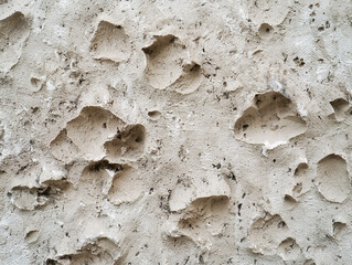 Close-up image of a textured beige wall with uneven surface and holes.