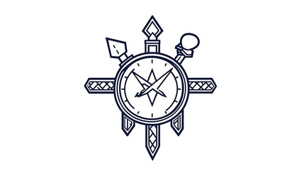 Intricate Line Art Compass Design: A Symbolic Illustration of Time and Creativity AI Generated