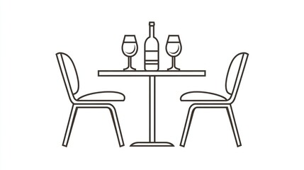 Fototapeta premium Two chairs at a table with wine, restaurant setting