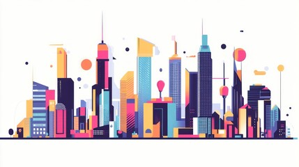 Obraz premium Futuristic city skyline; vibrant abstract buildings; digital art; background use
