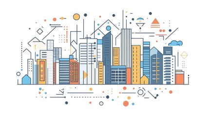 Fototapeta premium Abstract cityscape skyline design, futuristic city illustration, urban background, graphic illustration, stock photo
