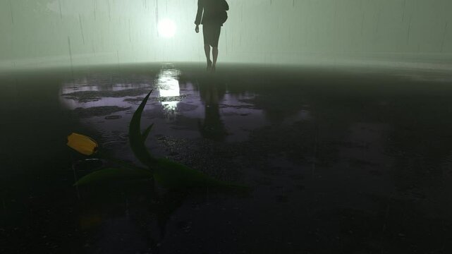 Silhouette walking in the dark