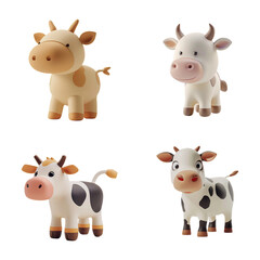 Obraz premium 3D Cows Set on Transparent Background