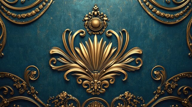 Un fond bleu, bleu sarcelle et or avec de nombreux attributs de luxe avec des taches granuleuses. Id&Atilde;&fnof;&Acirc;&copy;al comme papier peint de produit de luxe.