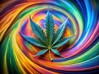 Cannabis leaf swirls, psychedelic long exposure, abstract AI art.