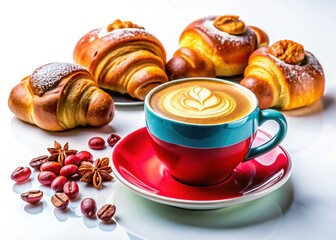 Cappuccino and Brioches on a Bar Table