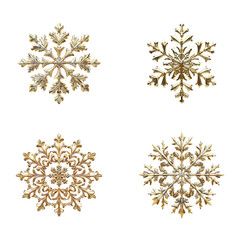 3D Gold Snow Flakes on Transparent Background
