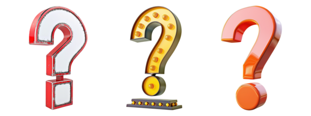3D Question Mark Set on Transparent Background