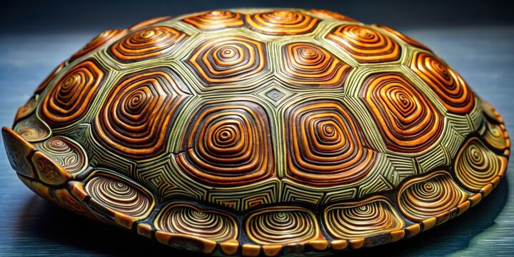 Intricately patterned turtle shell with swirling shapes and vibrant colors, resembling an ancient Greek vase , turtles, art