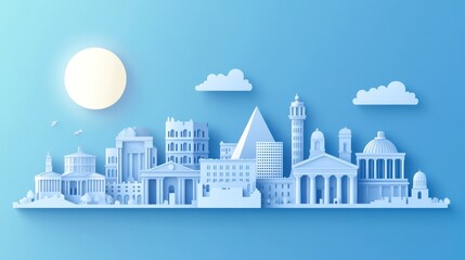 Obraz premium Papercut style European city skyline