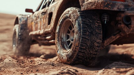 shot of a rim of a rally car in the desert