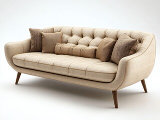 Fototapeta premium 3D render of a beige fabric sofa