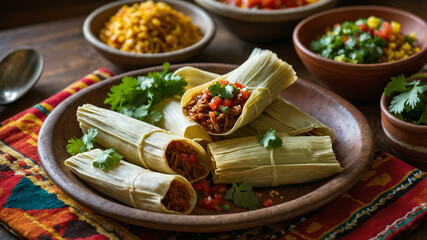 Tamales. Traditional dish typical of Mexico and some Latin American countries. Corn dough wrapped in corn leaves. 